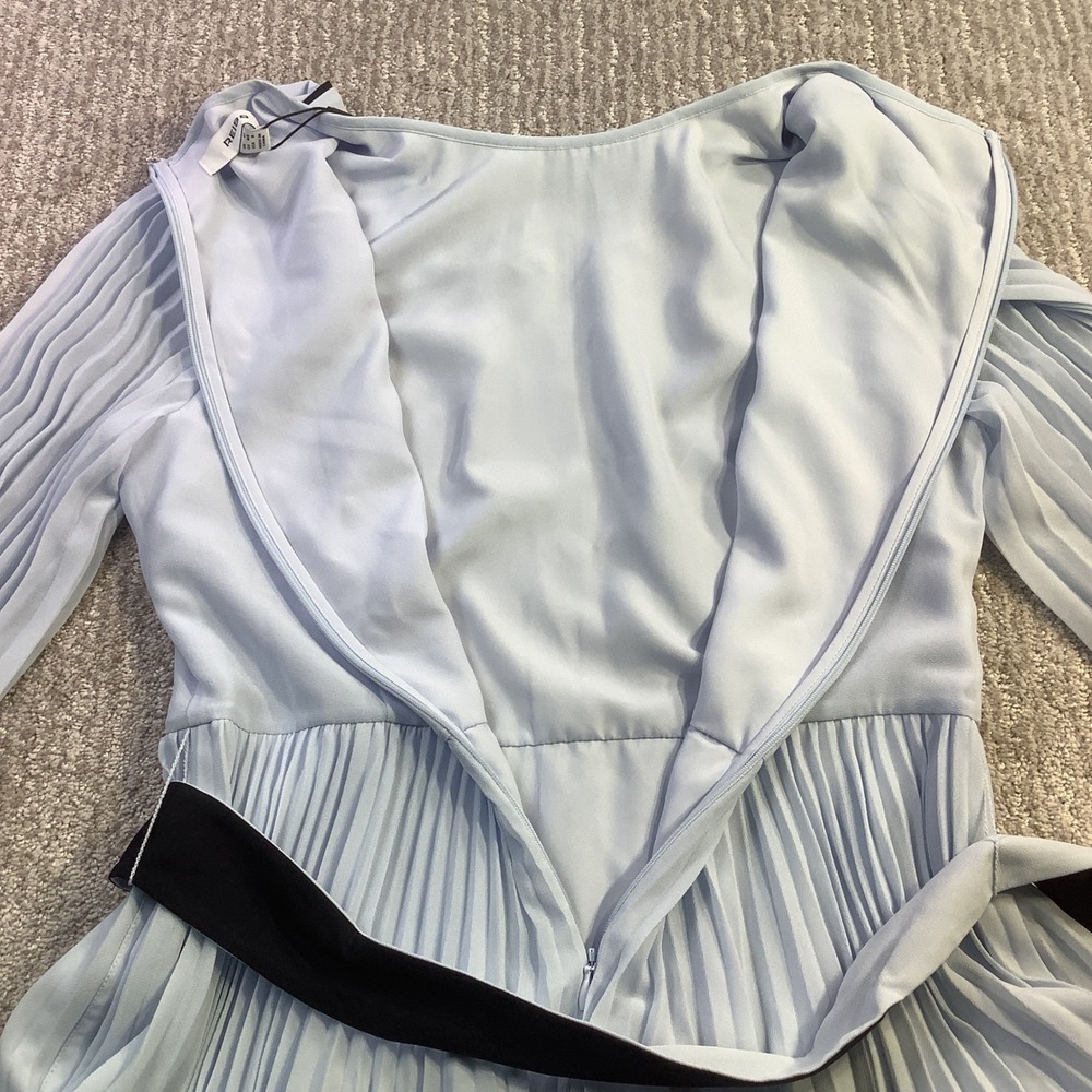 Reiss Tori Color Block Pleated Midi Dress Blue Navy Long Sleeve Belted US 8 NWT‎ - Picture 13 of 16